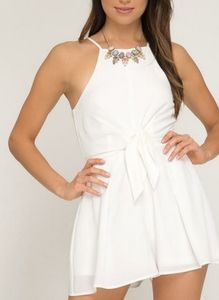 LAST ONE!! Off White Cami Romper With Front Tie Detail